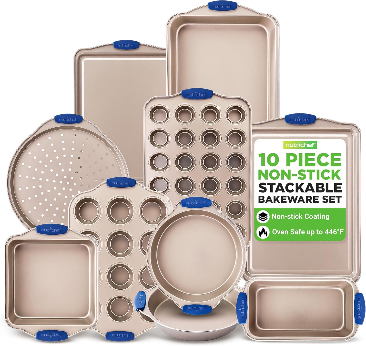 NutriChef 10-Piece Nonstick Bakeware Set - Premium Carbon Steel Baking Pan Set