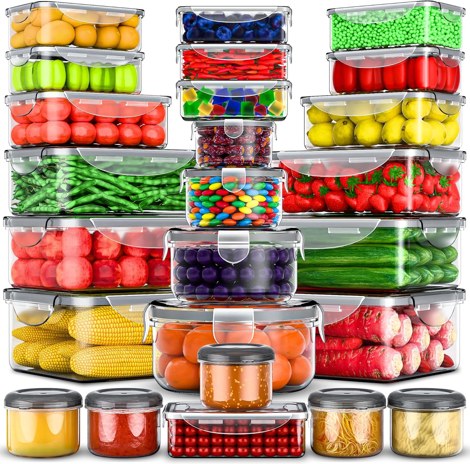 RockBerry 50 Pcs Large Food Storage Containers with Lids Airtight-85 OZ to small Containers