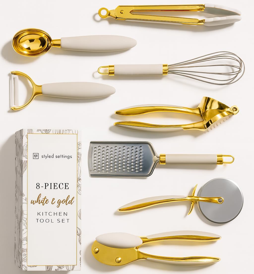 White & Gold Cooking Utensils Set - Luxe 8-Piece