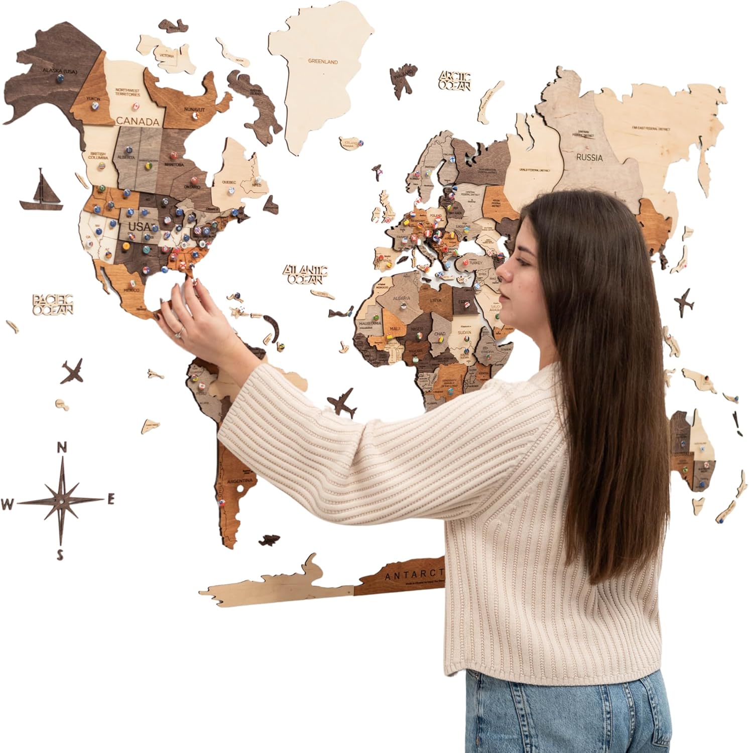 Wood 3D Wood World Map Wall Art Large Wood Wall Décor