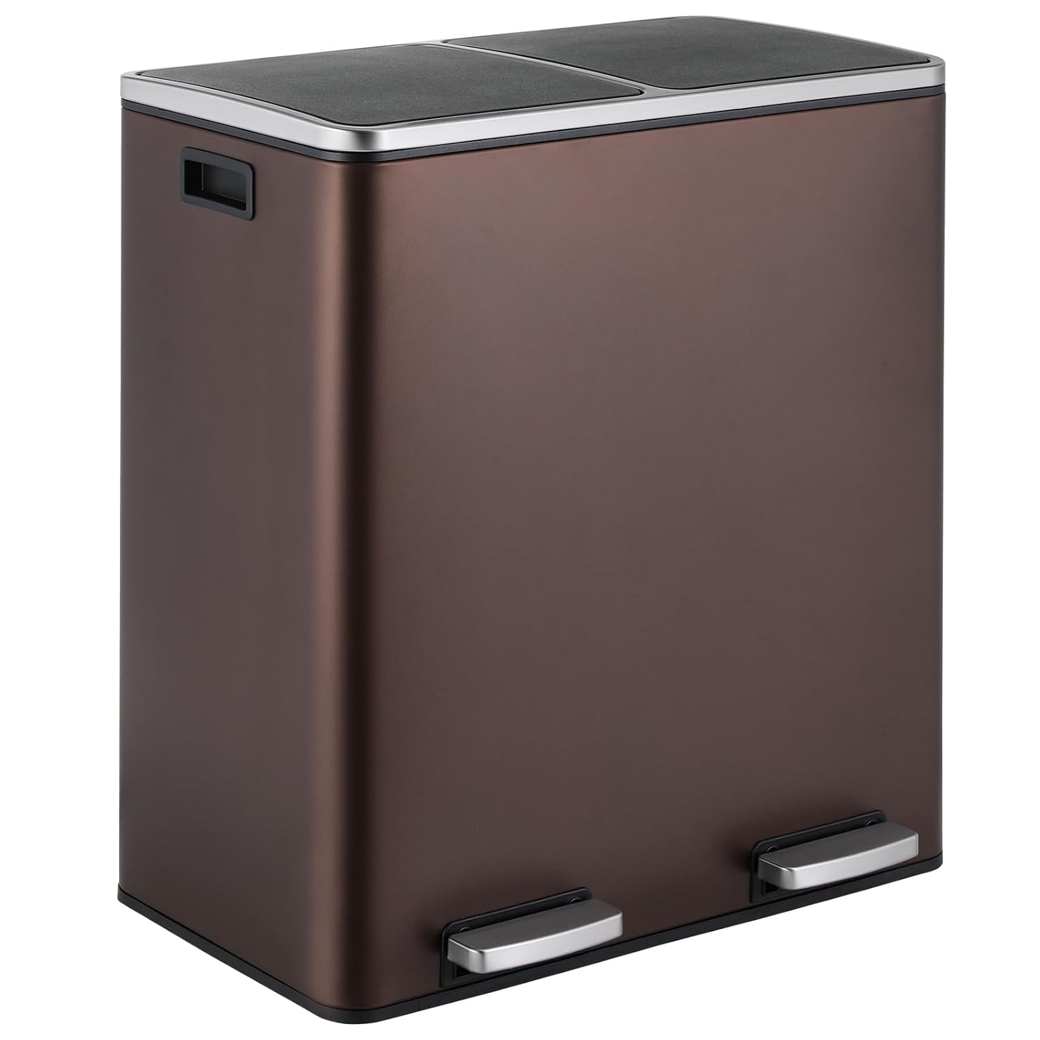 16 Gallon Rectangular Stainless Steel Trash Can, Dual Compartment Garbage Bin with Recycling Combo, Metal Dustbin Lid