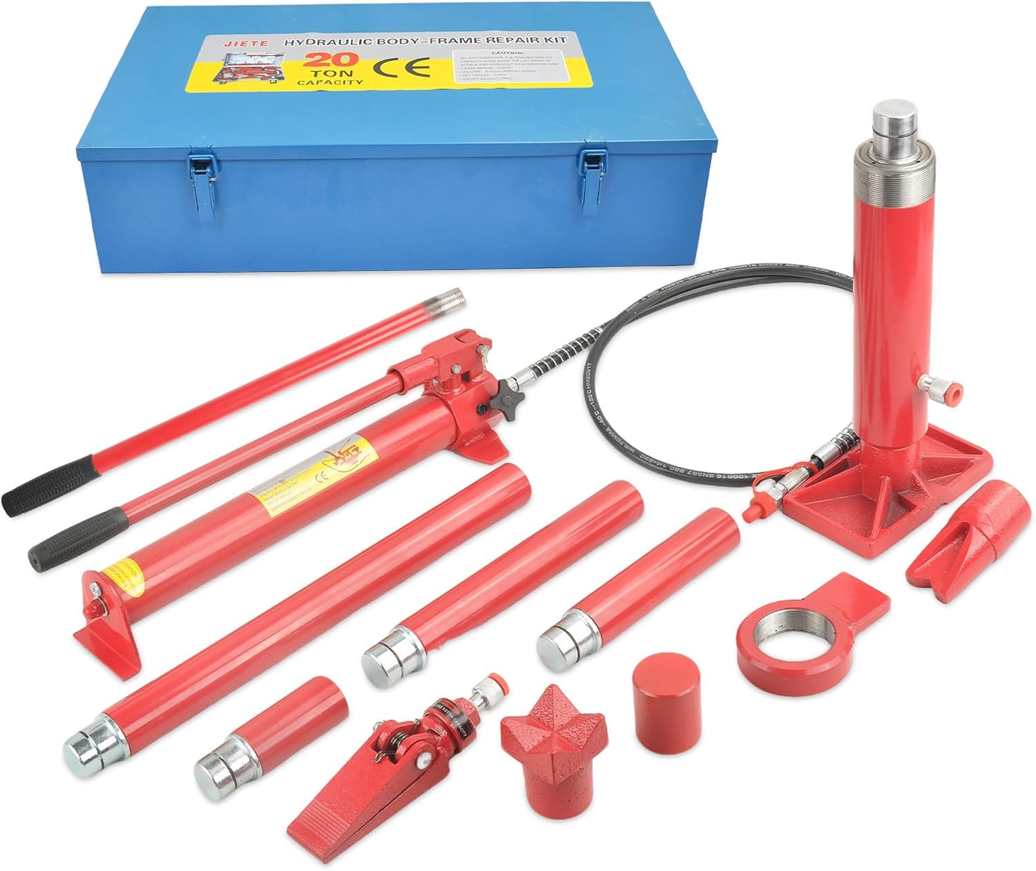 20 Ton Porta Power Hydraulic Kit with 2M(78.7 inch) Oil Hose, Portable Hydraulic Jack Kit Ram Pump with Storage Case