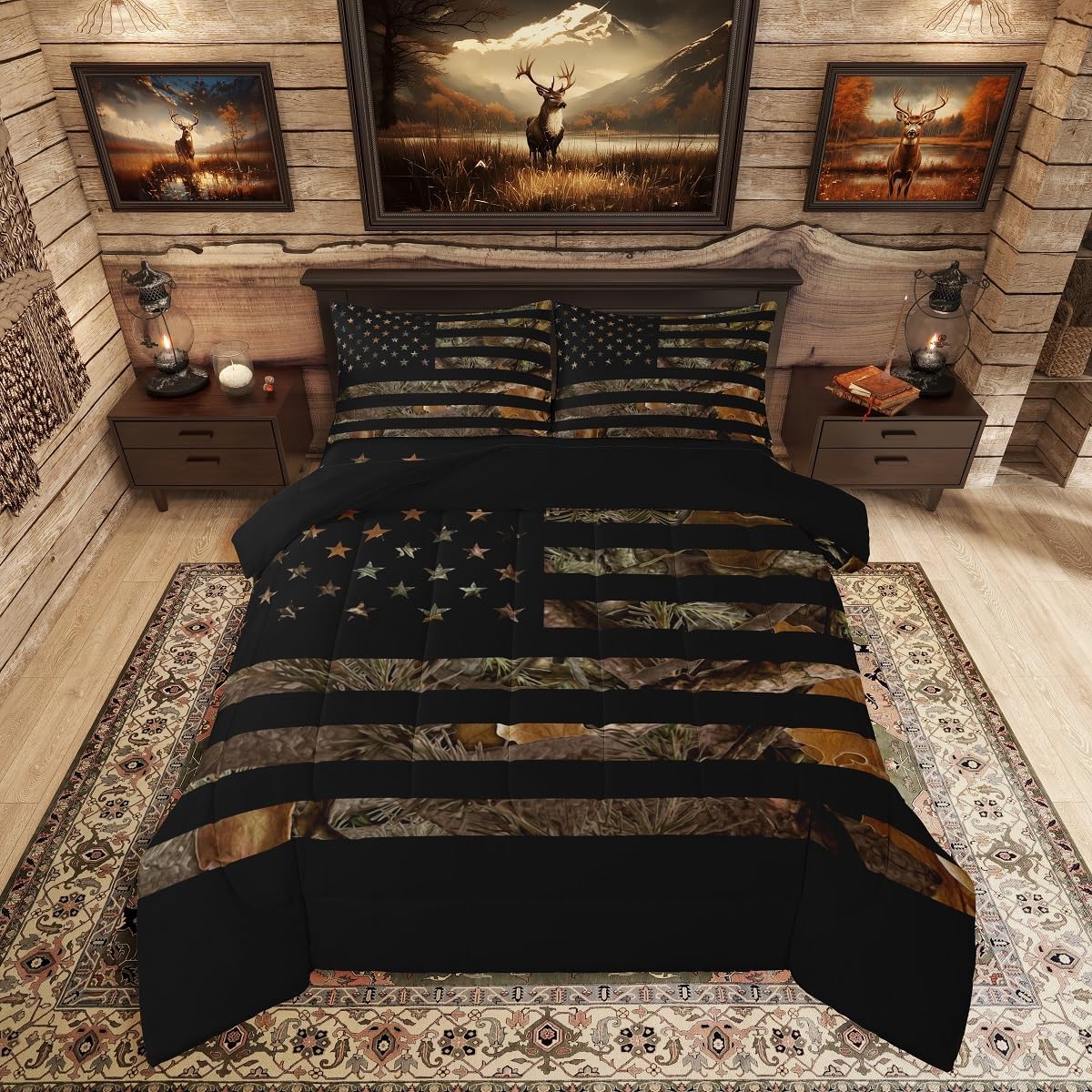 Military Hunting Bedding Set Rustic Trees Leaves Camouflage Comforter