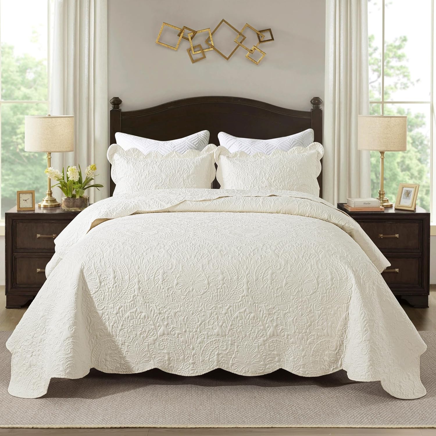Oversized Queen Bedspreads 110x106- Queen Size Quilt Bedding Sets 3-Piece, Reversible Coverlets