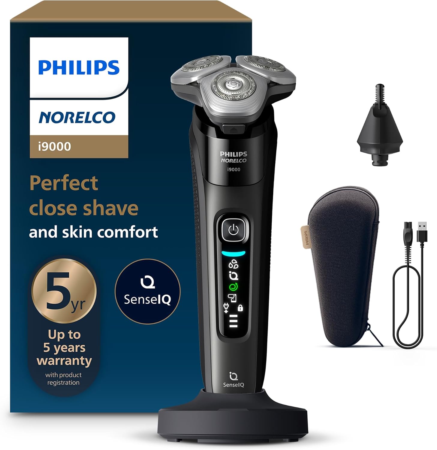 71I7Cai7Z+L._AC_SL1500_Shaver i9000, Wet & Dry Electric Shaver, Ink Black, SenseIQ Technology, Triple Lift & Cut System,