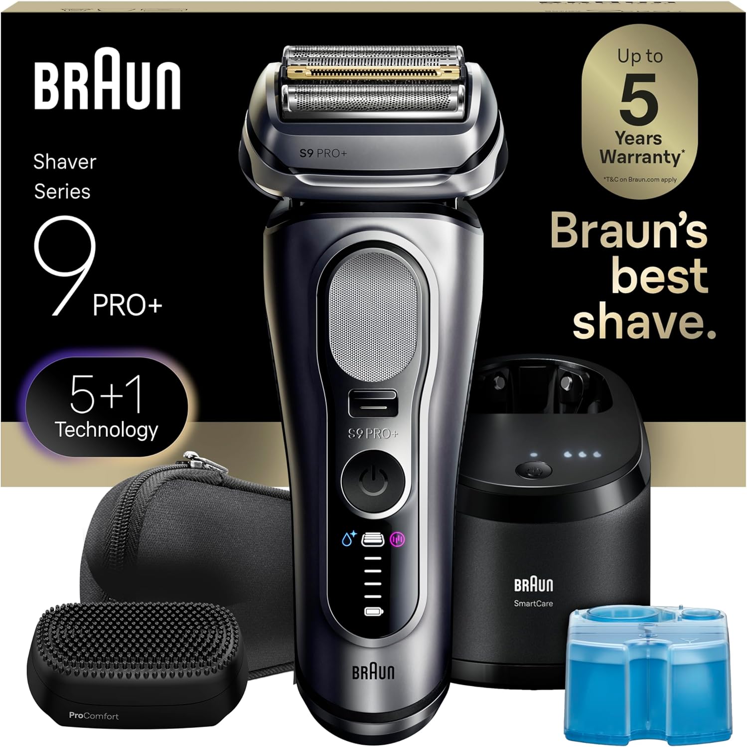 Braun Series 9 PRO+ Electric Shaver, Wet & Dry Razor, Pro SensoAdapt, 6in1 SmartCare Center, 9697CC, Silver