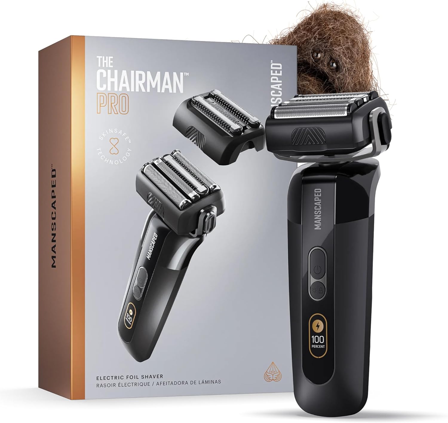 The Chairman™ PRO Men’s Electric Foil Face Shaver - Two Interchangeable Blade Heads, SkinSafe® Four-Blade Foil & Stubble Trimmer