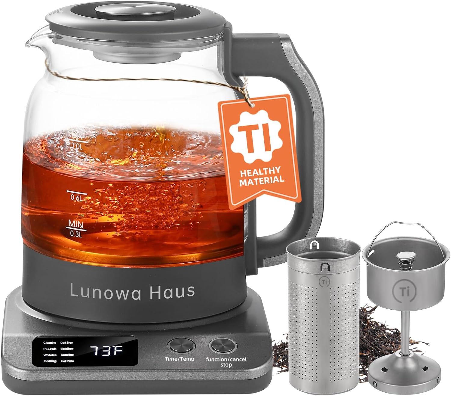Titanium & Glass Electric Tea Kettle Maker - Pro Steam Extraction
